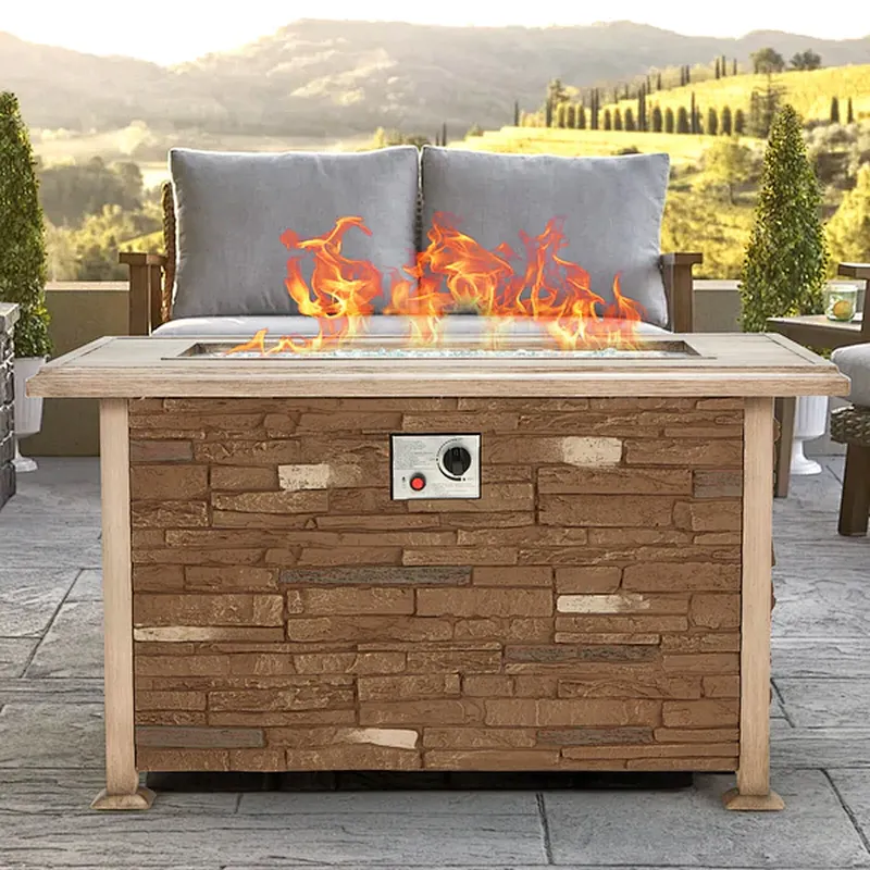 44'' Propane Gas Fire Pit Table 50000 BTU Auto-Ignition w/ Aluminum Tabletop,Waterproof Cover, Glass Beads, Coffee