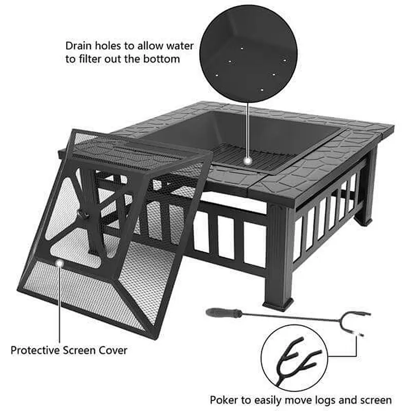 32'' Patio Metal Fire Pit Wood Burning Bonfire Bowl