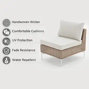 7 Pcs Outdoor Sectional Sofa All-Weather Half-Round Rattan Furniture Set with Cushion & Tea Table
