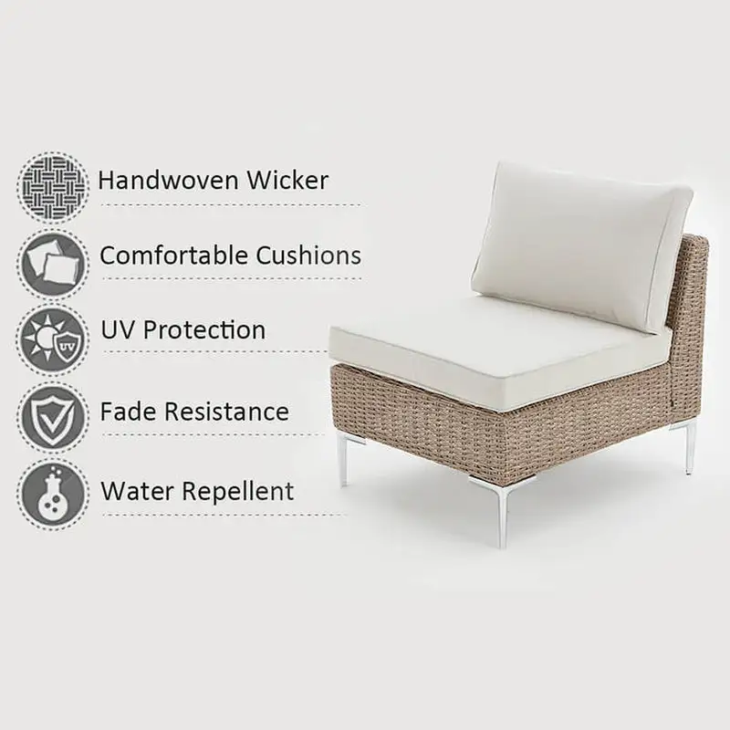 7 Pcs Outdoor Sectional Sofa All-Weather Half-Round Rattan Furniture Set with Cushion & Tea Table