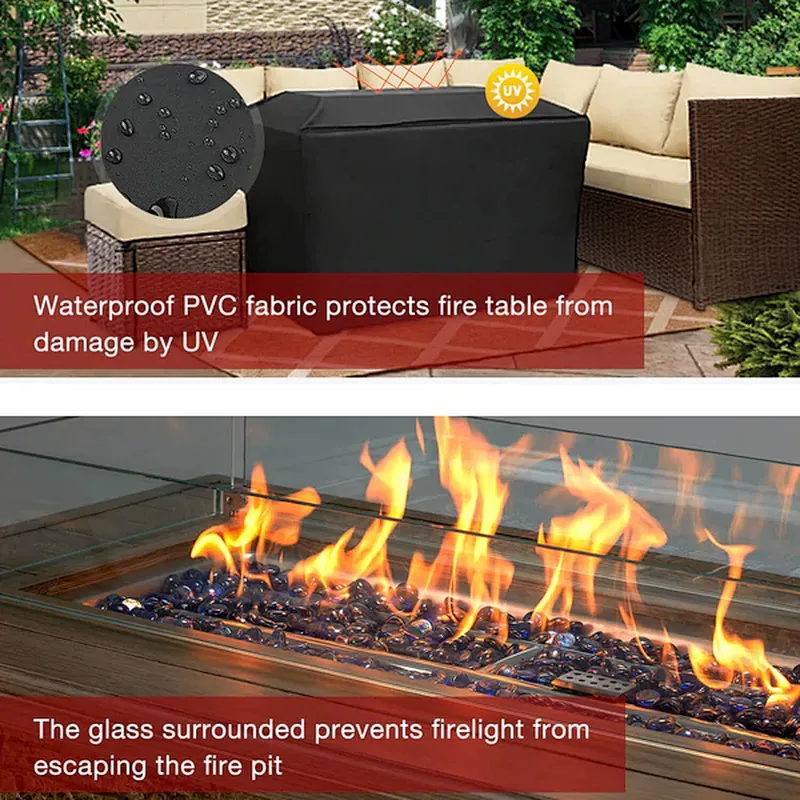 44'' Propane Gas Fire Pit Table 50000 BTU Auto-Ignition w/ Windguard, Aluminum Tabletop,Waterproof Cover, Glass Beads, Brown