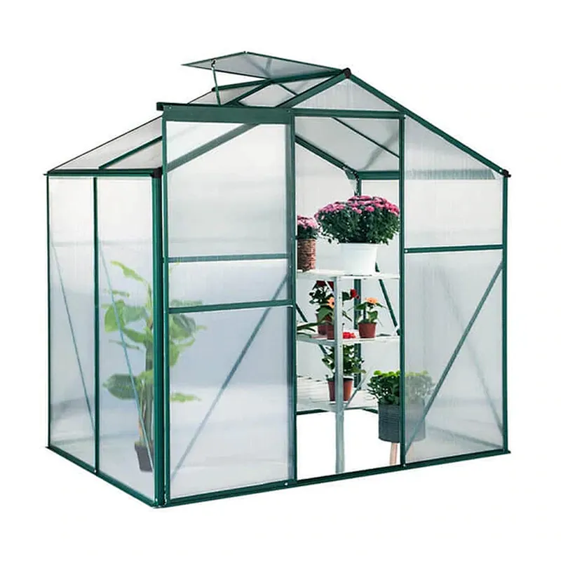 4'x6'x6.6' Walk-in Garden Greenhouse with Sliding Door & Roof Vent Garden Glasshouse