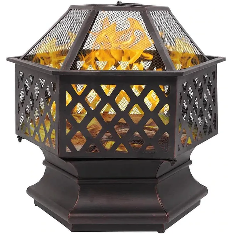 26'' Portable Fire Pit Hexagonal Metal Wood Burning Bonfire Bowl