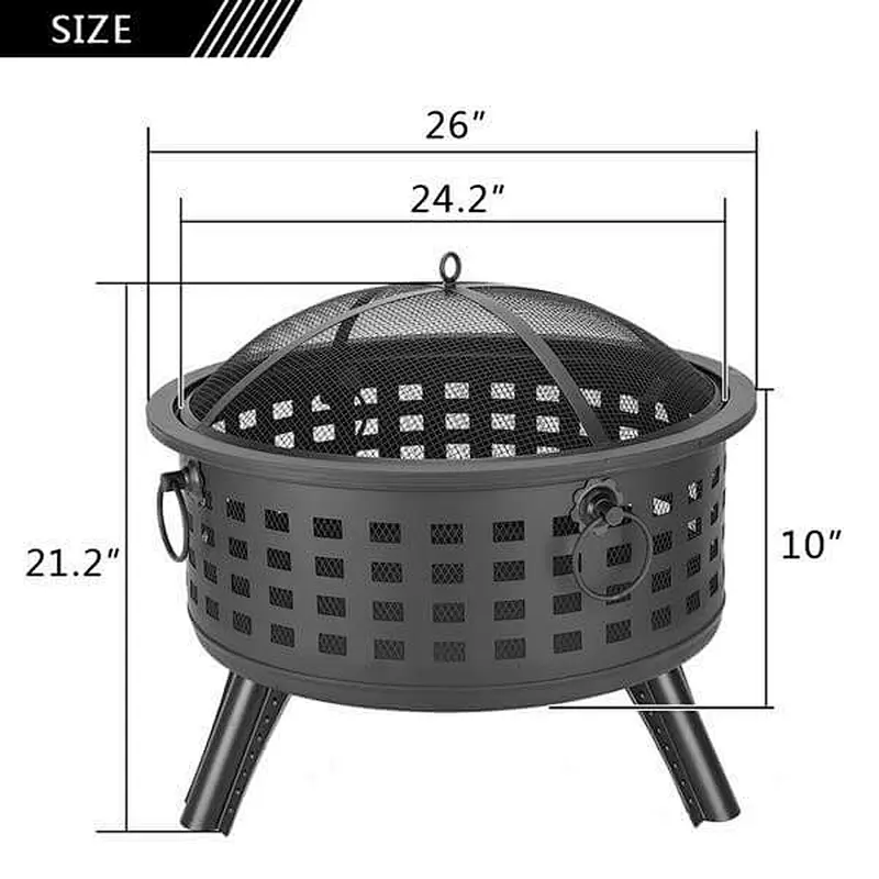 26'' Outdoor Metal Fire Pit Portable Wood Burning Bonfire Bowl