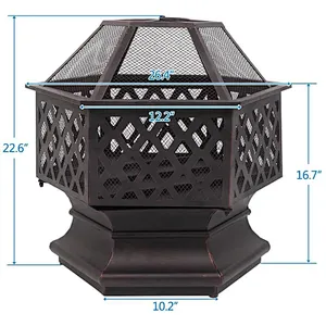 26'' Portable Fire Pit Hexagonal Metal Wood Burning Bonfire Bowl