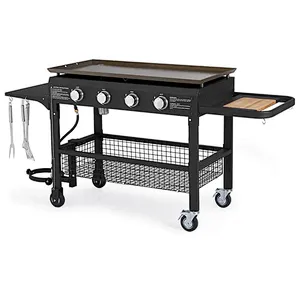 4-Burner Propane Gas Grill with Steel Griddle Flat Top 48000BTU with Foldable Legs