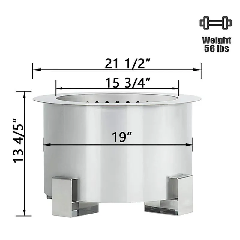 21.5'' Portable Smokeless Fire Pit Stainless Wood Burning Firepit Bowl