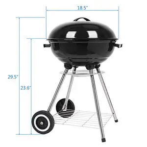 18‘’ Outdoor Charcoal Grill Portable BBQ Stainless Steel Grills, Black