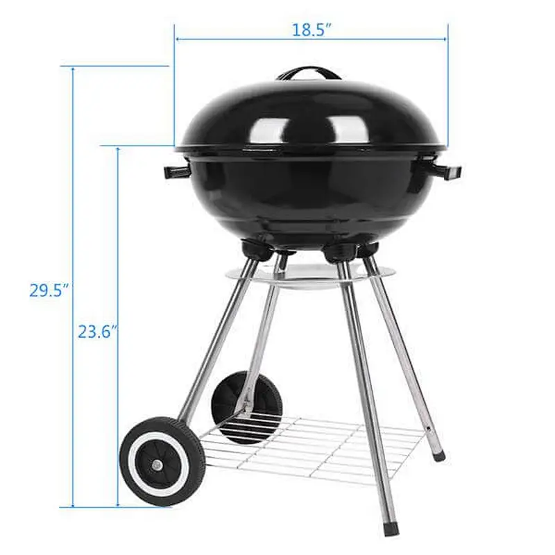18‘’ Outdoor Charcoal Grill Portable BBQ Stainless Steel Grills, Black
