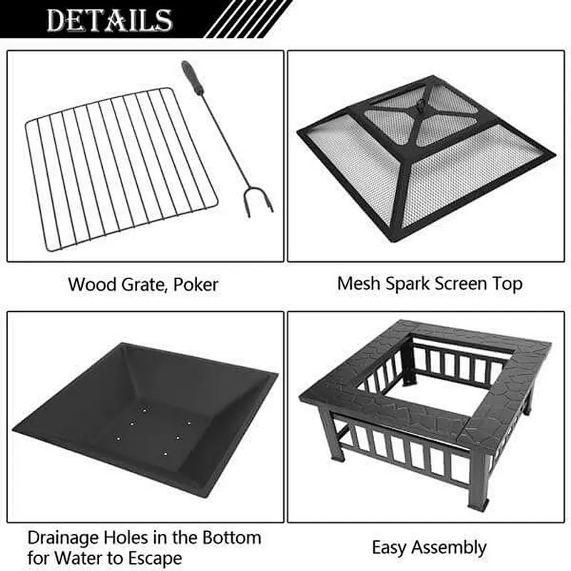 32'' Patio Metal Fire Pit Wood Burning Bonfire Bowl