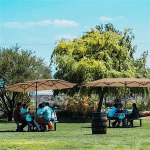 15x9ft Large Double-Sided Patio Umbrella Outdoor Steel Market Umbrella w/Crank, Beige