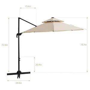 10ft Solar LED Patio Umbrellas Offset Hanging Cantilever Umbrella w/ Easy Tilt