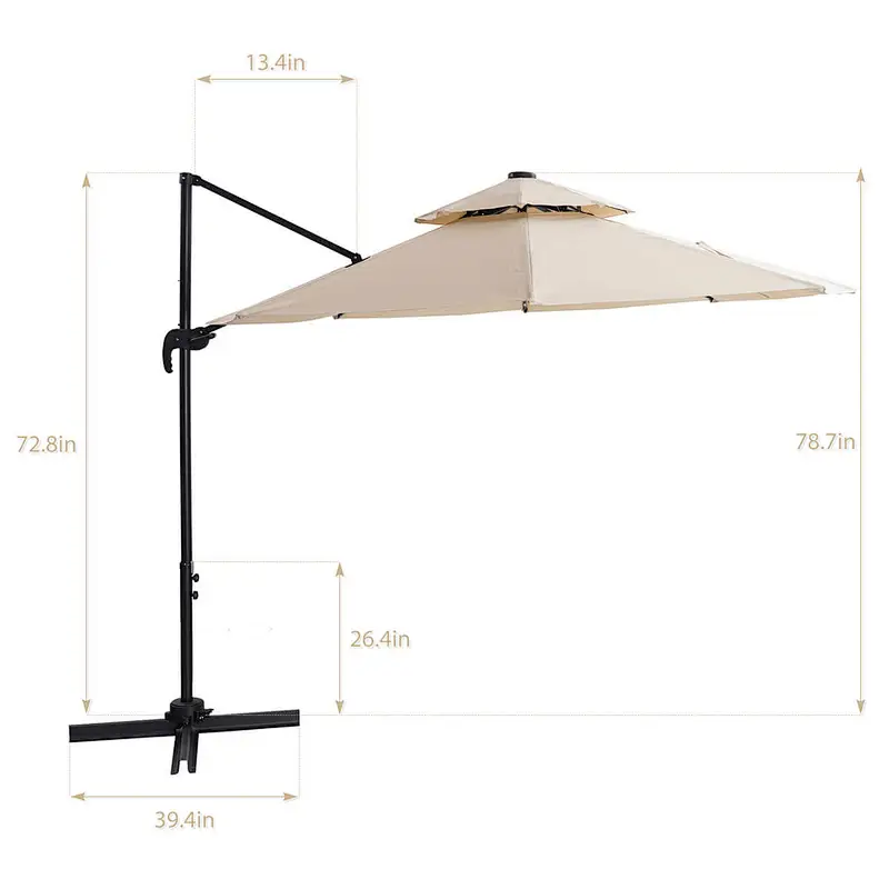 10ft Solar LED Patio Umbrellas Offset Hanging Cantilever Umbrella w/ Easy Tilt