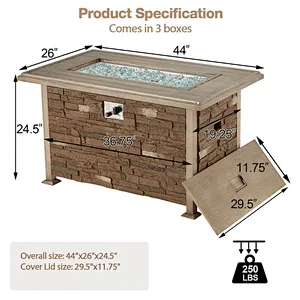 44'' Propane Gas Fire Pit Table 50000 BTU Auto-Ignition w/ Aluminum Tabletop,Waterproof Cover, Glass Beads, Coffee