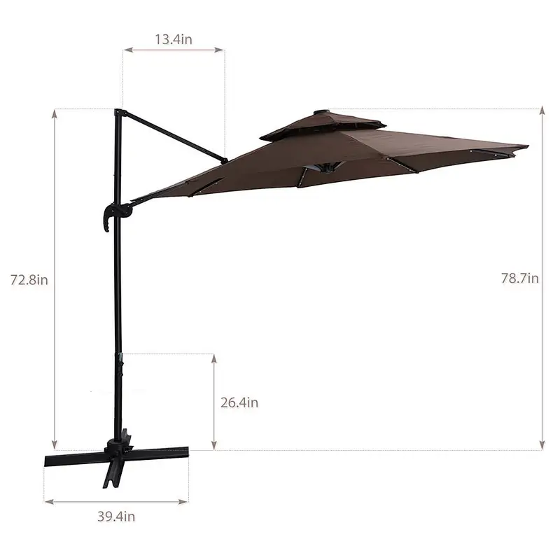 10ft Solar LED Patio Umbrella Offset Hanging Cantilever Umbrellas w/ Easy Tilt