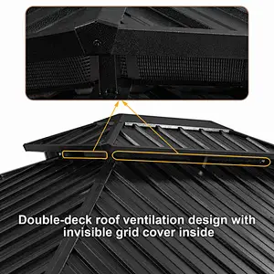 10'x12' Hardtop Gazebo Galvanized Steel Double-Roof Gazebo w/ Netting Curtain, Black
