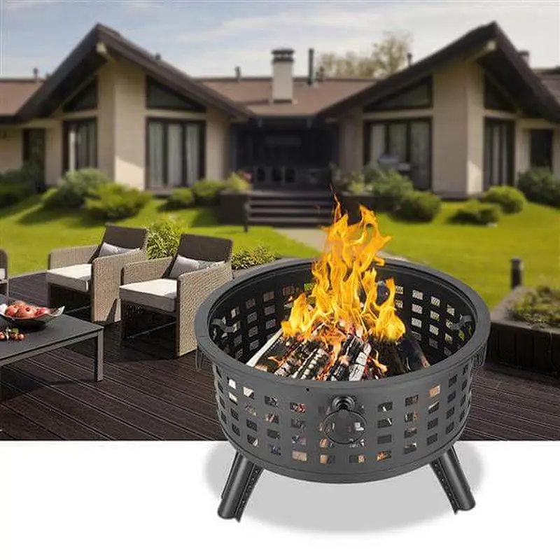 26'' Outdoor Metal Fire Pit Portable Wood Burning Bonfire Bowl