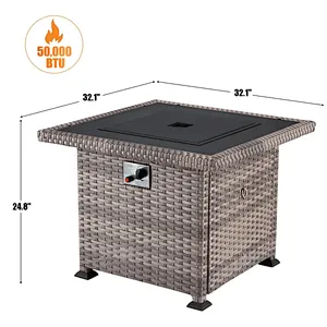 32'' Propane Fire Pit Table, 50000 BTU Square Gas Fire Pit w/ Glass Beads & Waterproof cover