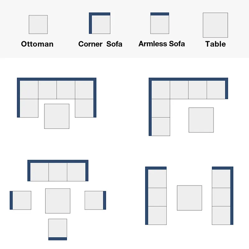 7 Pcs Outdoor Sectional Sofa All Weather Patio Furniture Set w/ Red Cushion & Coffee Table