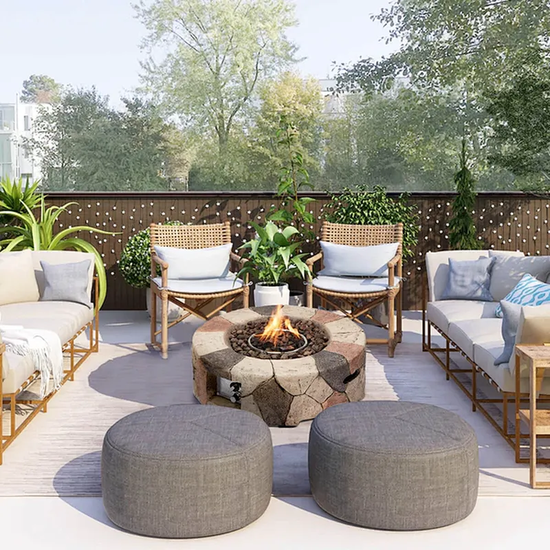 28'' Round Propane Gas Fire Pit 40000 BTU Stone Fire Pit w/ Lava Rocks, Cover, Tank Holder