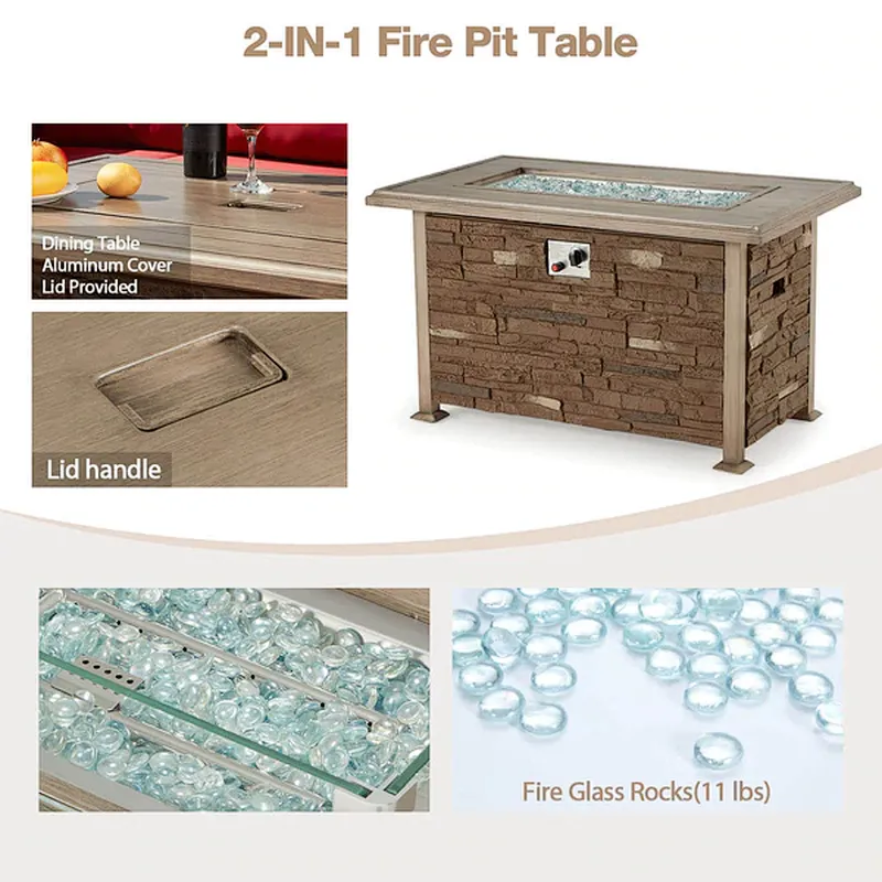 44'' Propane Gas Fire Pit Table 50000 BTU Auto-Ignition w/ Aluminum Tabletop,Waterproof Cover, Glass Beads, Coffee