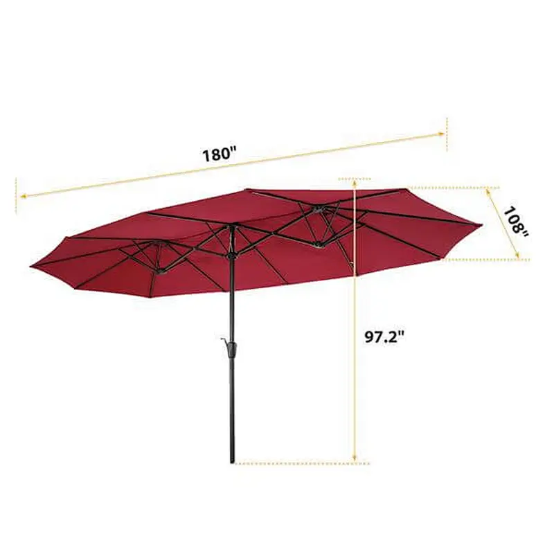 15x9ft Large Double-Sided Patio Umbrella Outdoor Steel Market Umbrella w/Crank