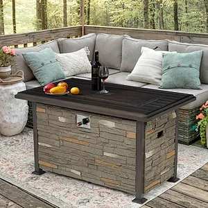 44'' Propane Gas Fire Pit Table 50000 BTU Auto-Ignition w/ Aluminum Tabletop,Waterproof Cover, Glass Beads, Gray