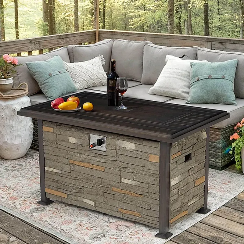 44'' Propane Gas Fire Pit Table 50000 BTU Auto-Ignition w/ Aluminum Tabletop,Waterproof Cover, Glass Beads, Gray