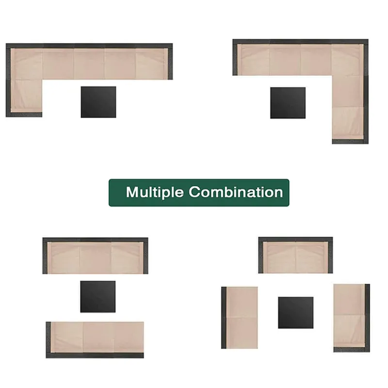 7 Pcs OutdoorPatio Furniture Set All Weather Patio Furniture Set w/ Khaki Cushion & Coffee Table Patio Furniture Set Rattan Sectional Sofa