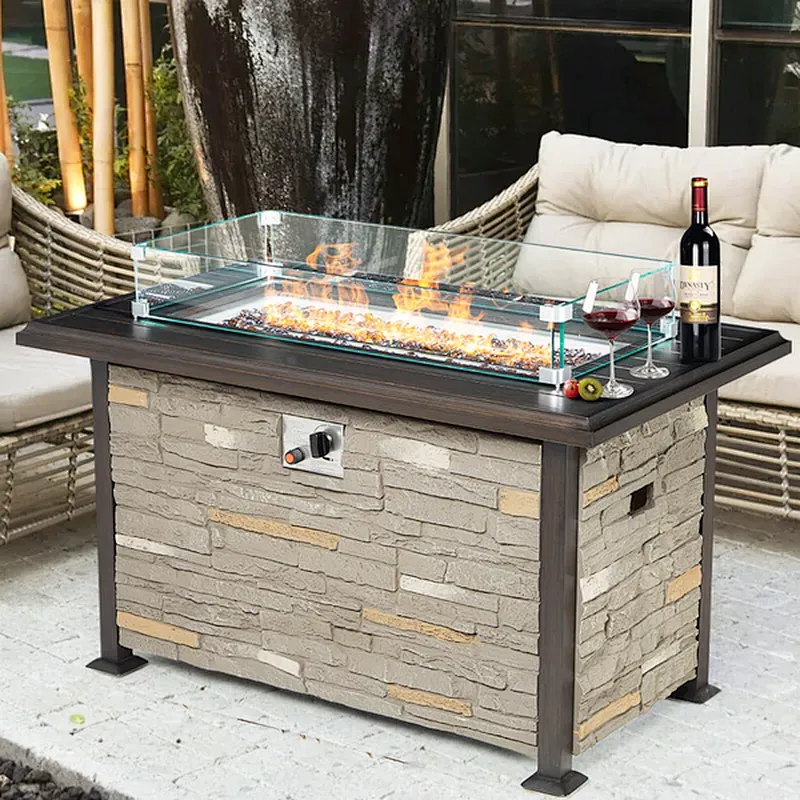 44'' Propane Gas Fire Pit Table 50000 BTU Auto-Ignition w/ Windguard, Aluminum Tabletop,Waterproof Cover, Glass Beads, Gray