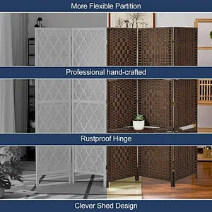 6 Panel Room Divider 6ft Privacy Screen with 2 Shelves Double Hinged