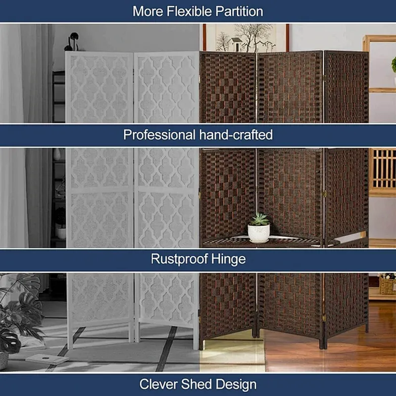 6 Panel Room Divider 6ft Privacy Screen with 2 Shelves Double Hinged
