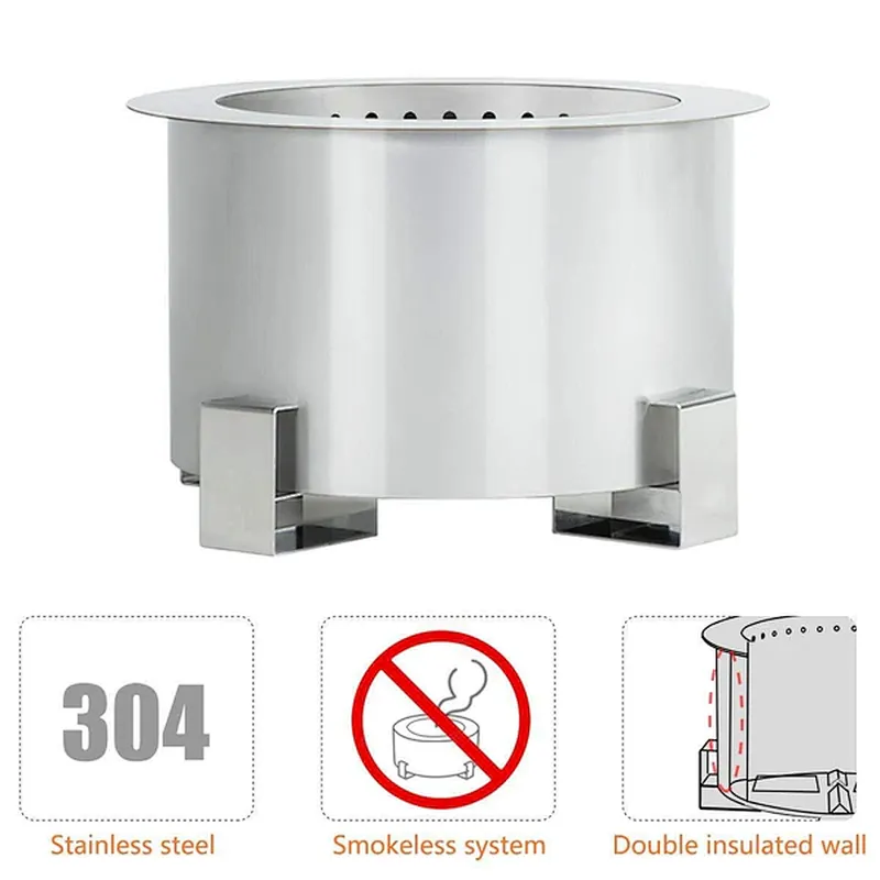 21.5'' Portable Smokeless Fire Pit Stainless Wood Burning Firepit Bowl