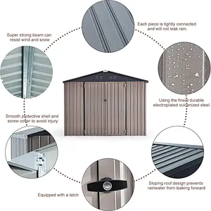 8'x6' Outdoor Metal Storage Shed Garden Steel Shed with Double Lockable Doors