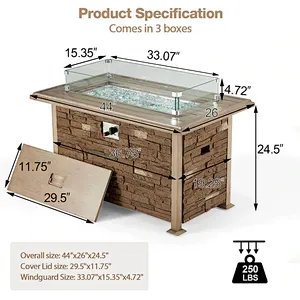 44'' Propane Gas Fire Pit Table 50000 BTU Auto-Ignition w/ Windguard, Aluminum Tabletop,Waterproof Cover, Glass Beads, Coffee
