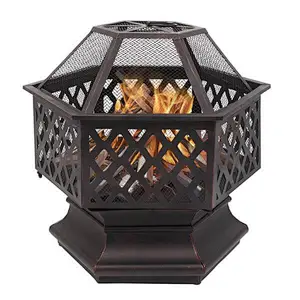 26'' Portable Fire Pit Hexagonal Metal Wood Burning Bonfire Bowl
