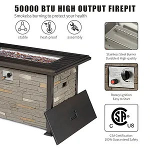 44'' Propane Gas Fire Pit Table 50000 BTU Auto-Ignition w/ Windguard, Aluminum Tabletop,Waterproof Cover, Glass Beads, Gray