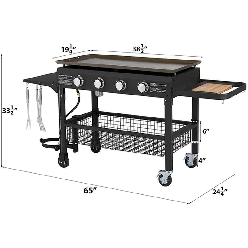 4-Burner Propane Gas Grill with Steel Griddle Flat Top 48000BTU with Foldable Legs
