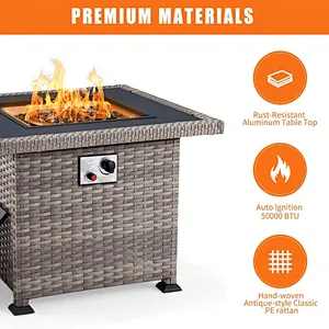 32'' Propane Fire Pit Table, 50000 BTU Square Gas Fire Pit w/ Glass Beads & Waterproof cover