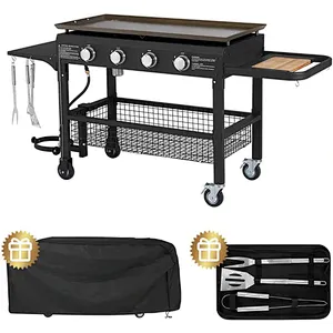 4-Burner Propane Gas Grill with Steel Griddle Flat Top 48000BTU with Foldable Legs