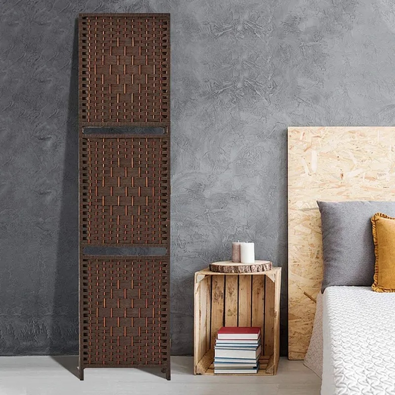 6 Panel Room Divider 6ft Privacy Screen with 2 Shelves Double Hinged