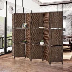 6 Panel Room Divider 6ft Privacy Screen with 2 Shelves Double Hinged