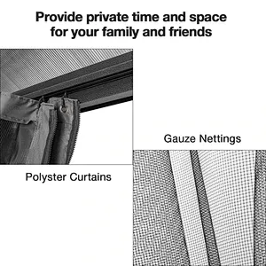 10'x13' Hardtop Patio Gazebo Canopy Polycarbonate Double-Roof w/ Netting Curtains, Black