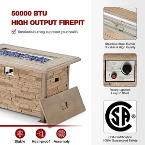 44'' Propane Gas Fire Pit Table 50000 BTU Auto-Ignition w/ Aluminum Tabletop,Waterproof Cover, Glass Beads, Brown
