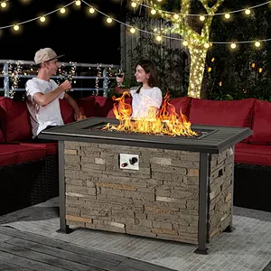 44'' Propane Gas Fire Pit Table 50000 BTU Auto-Ignition w/ Aluminum Tabletop,Waterproof Cover, Glass Beads, Gray