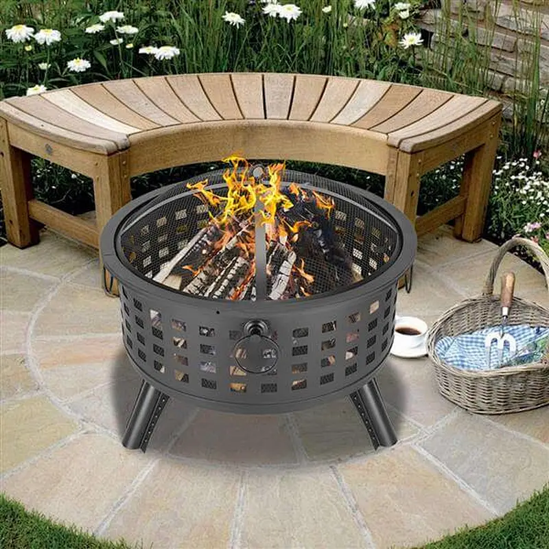 26'' Outdoor Metal Fire Pit Portable Wood Burning Bonfire Bowl