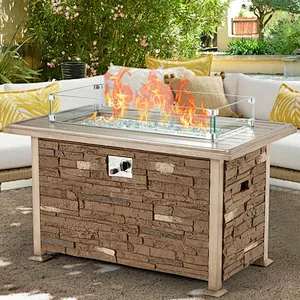 44'' Propane Gas Fire Pit Table 50000 BTU Auto-Ignition w/ Windguard, Aluminum Tabletop,Waterproof Cover, Glass Beads, Coffee