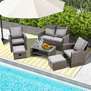 6 Pcs Outdoor Wicker Sofa Chair with 44