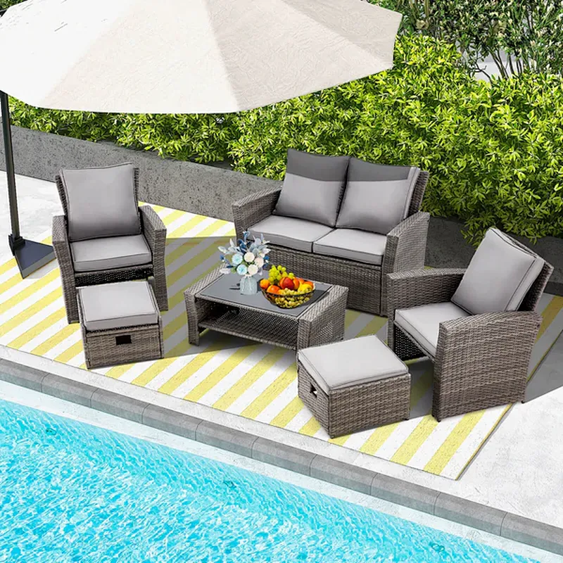 6 Pcs Outdoor Wicker Sofa Chair with 44