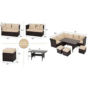 7 Pcs Patio Rattan Sectional Sofa with 44